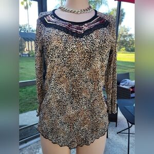Brittany Black Leopard Print Sequin Top Size # L